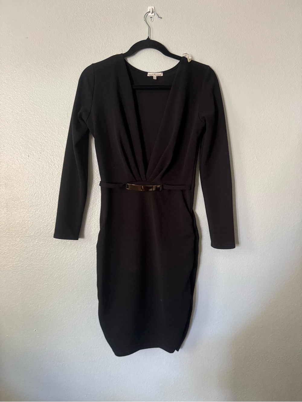 Charlotte Russe Faux Wrap Bodycon Belted Dress — Black, Size M